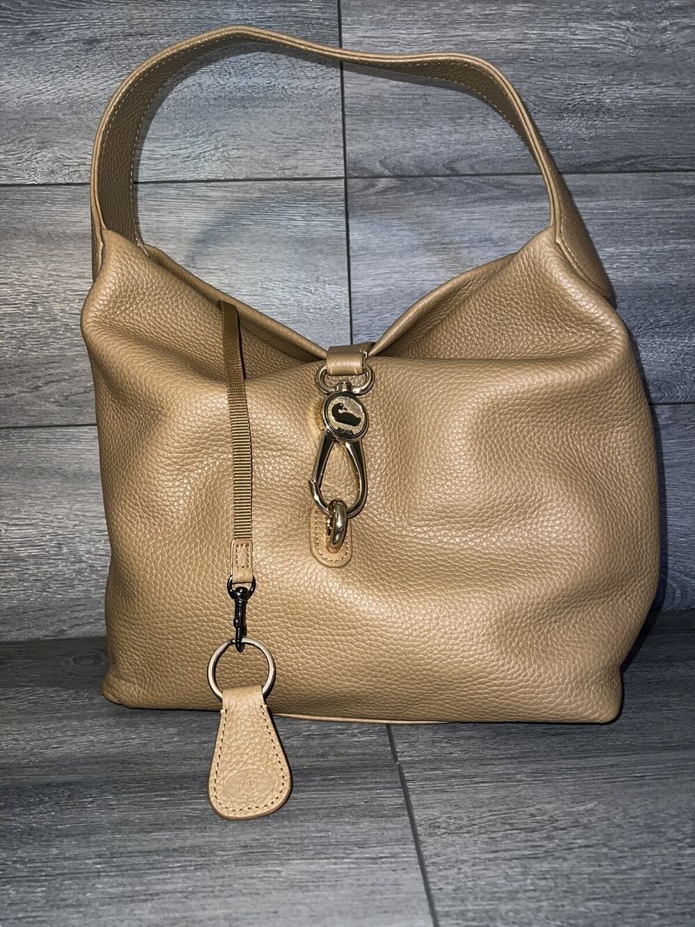 Dooney And Bourke Pebble Leather Logo Lock‎ Hobo Toffee bag B000481